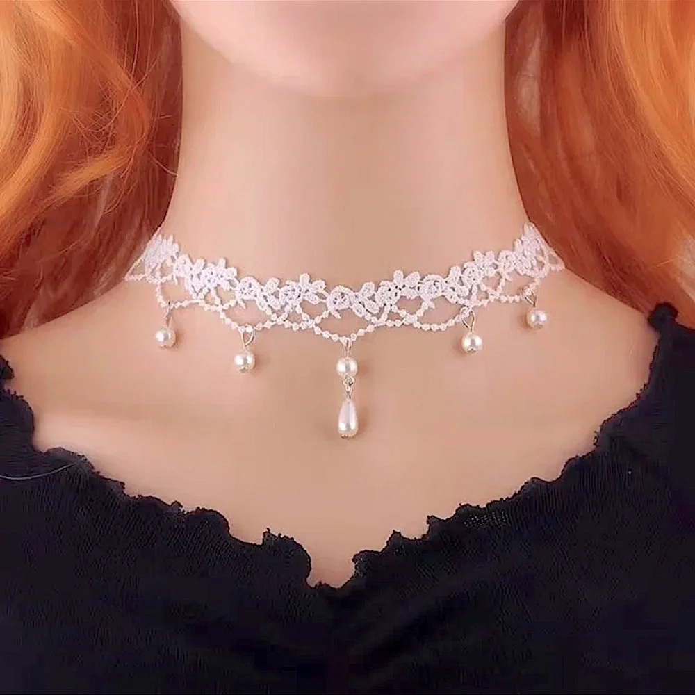 Lolita pearl White Lace Choker Necklace - Picture 1 of 2